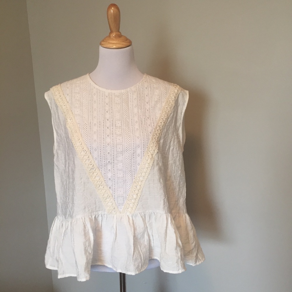 ANTHROPOLOGIE: eyelet, woven, peplum top, medium - Picture 1 of 4